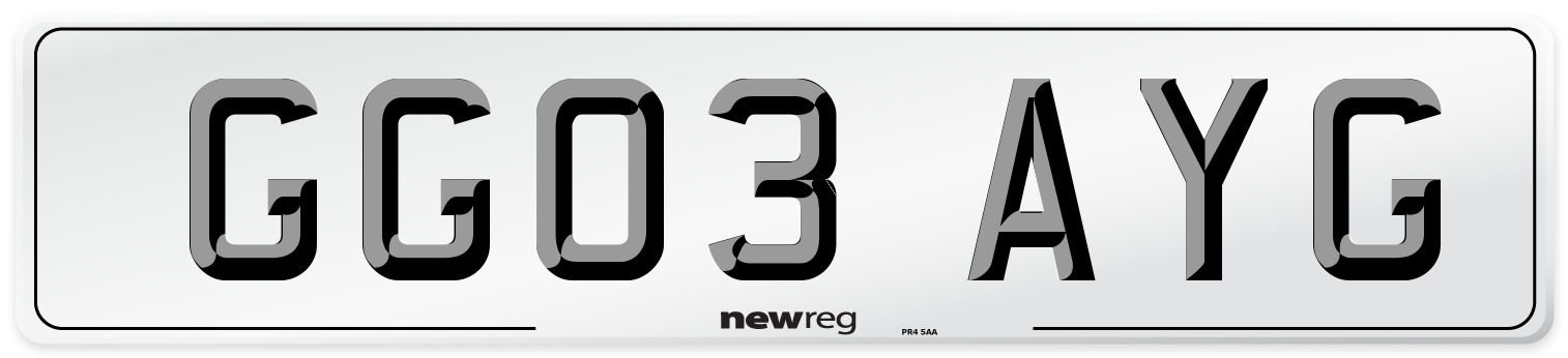 GG03 AYG Number Plate from New Reg